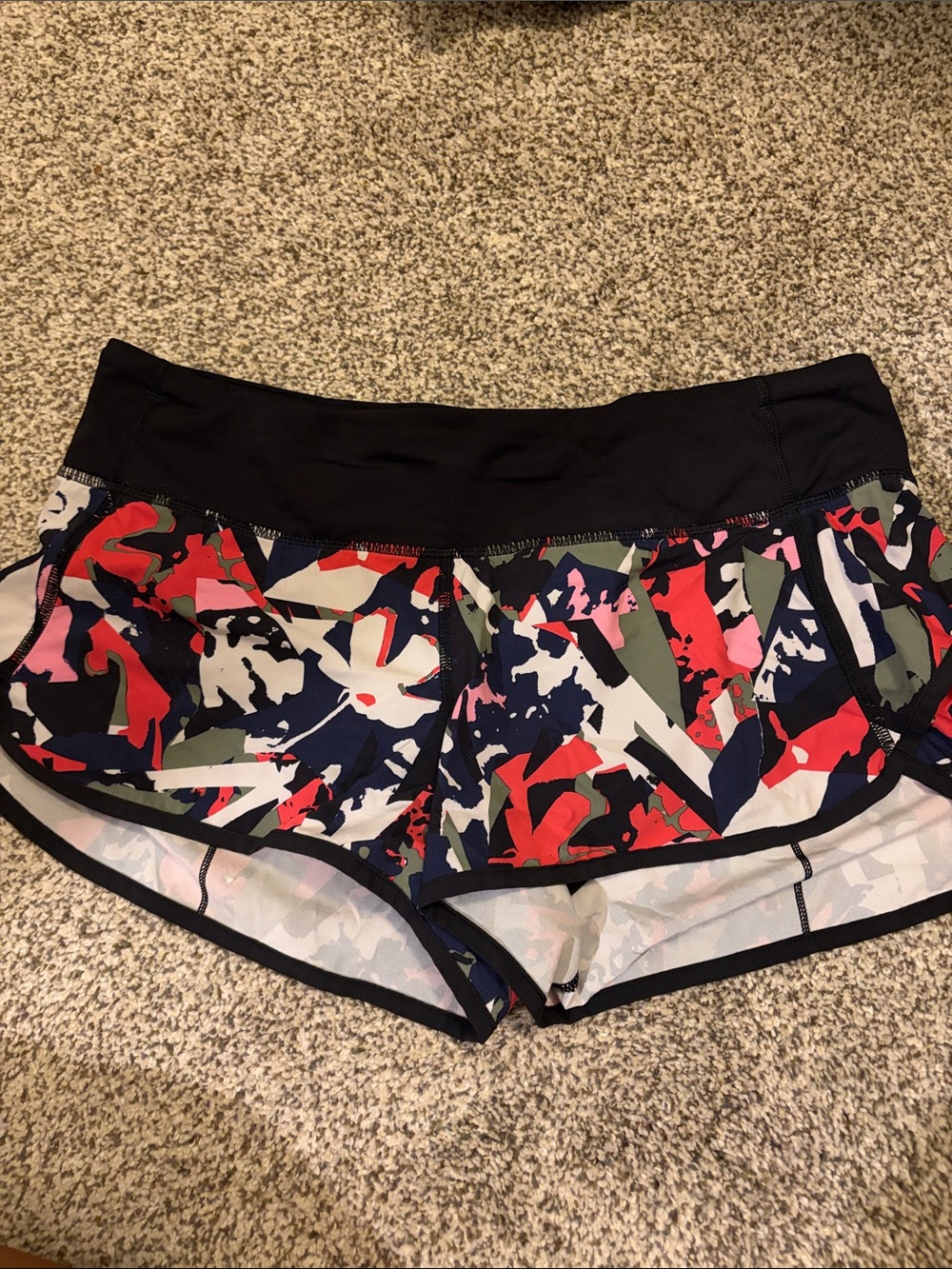 lululemon athletica Black Waistband Multicolor Camo Print Athletic Shorts